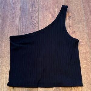 American Eagle Outfitters Black Asymmetrical Ribbed Tank Top